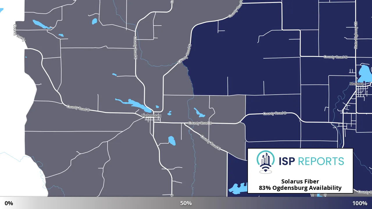 Ogdensburg, WI map of internet availability