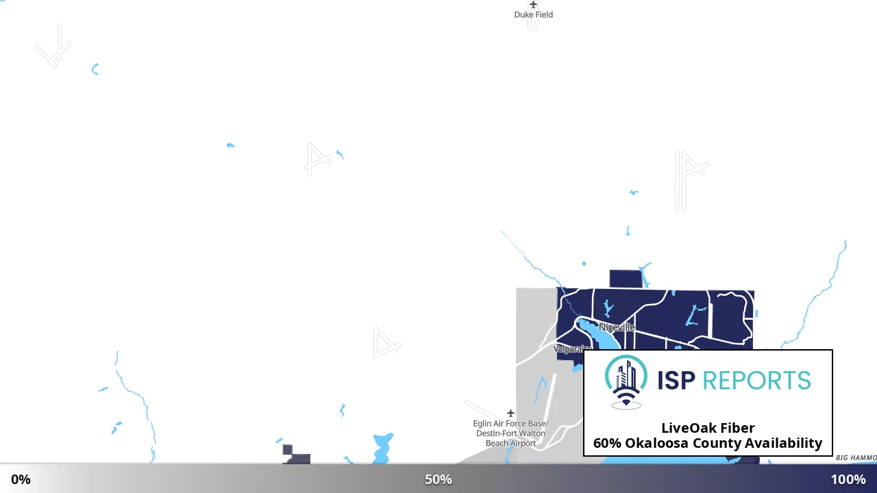 Okaloosa County, FL map of internet availability
