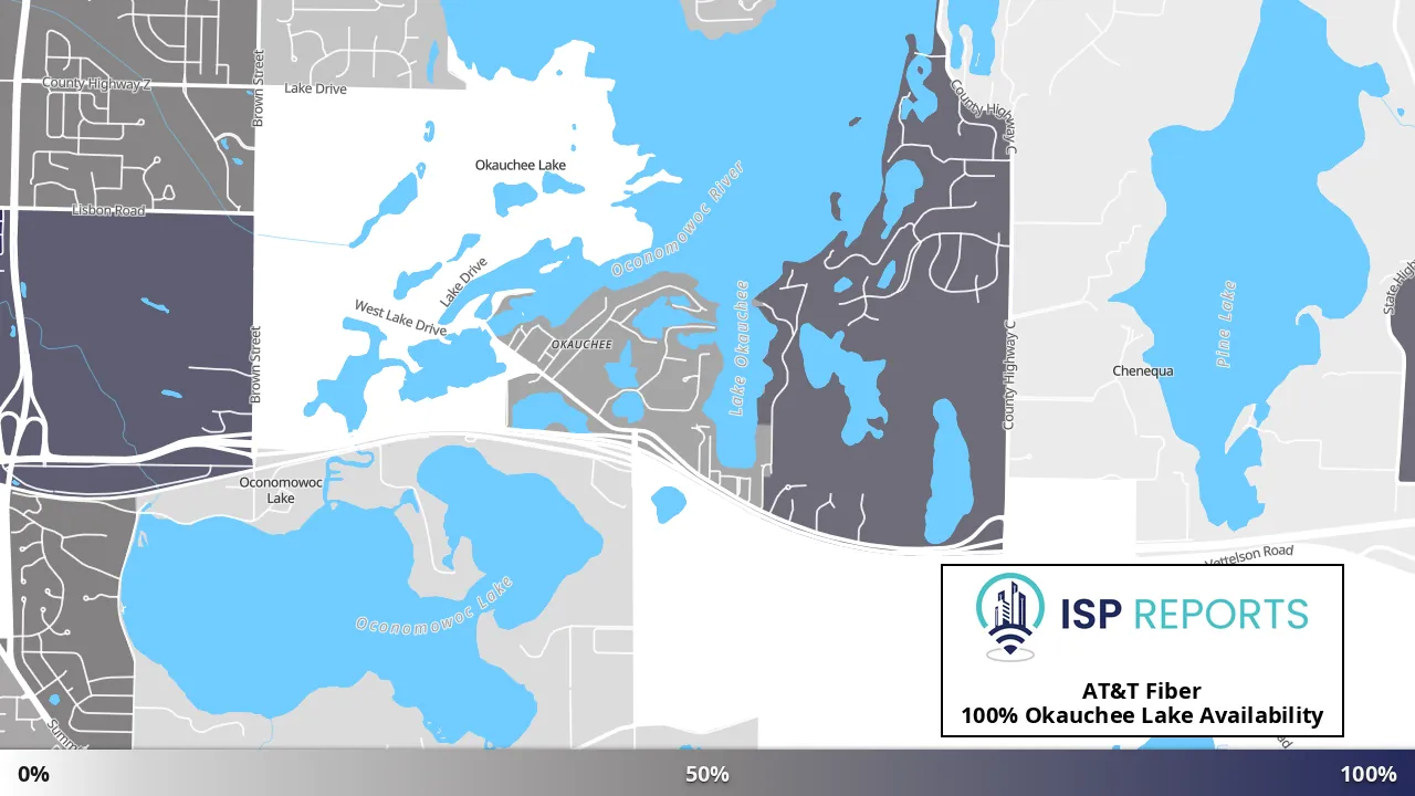 Okauchee Lake, WI map of internet availability