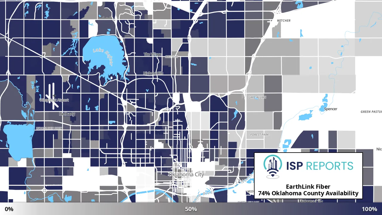 Oklahoma County, OK map of internet availability