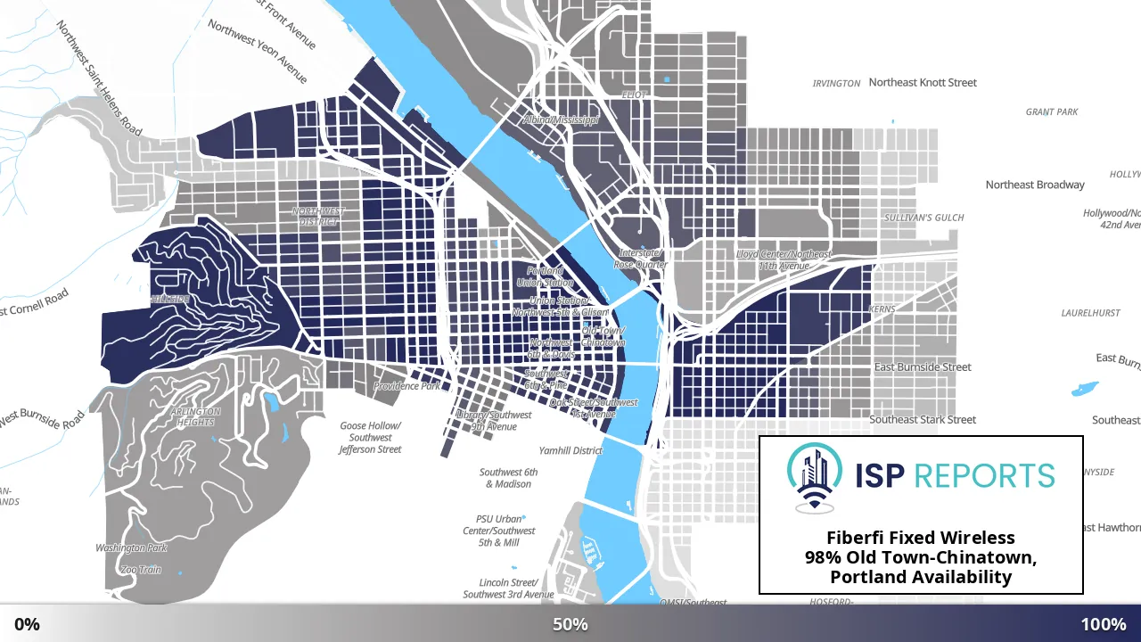 Old Town-Chinatown, Portland, OR map of internet availability