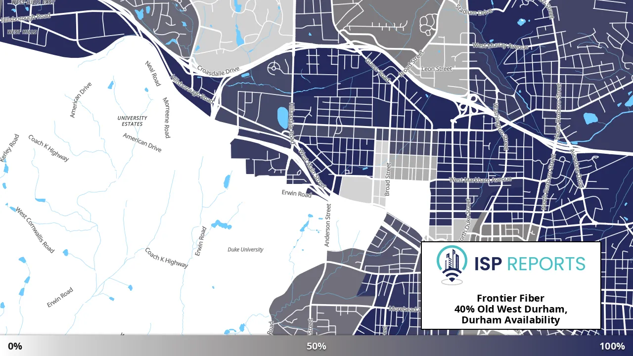 Old West Durham, Durham, NC map of internet availability