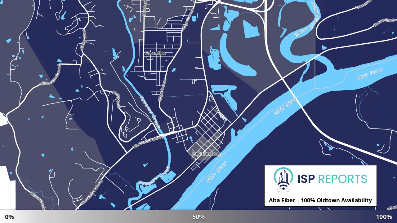 Oldtown, IN map of internet availability
