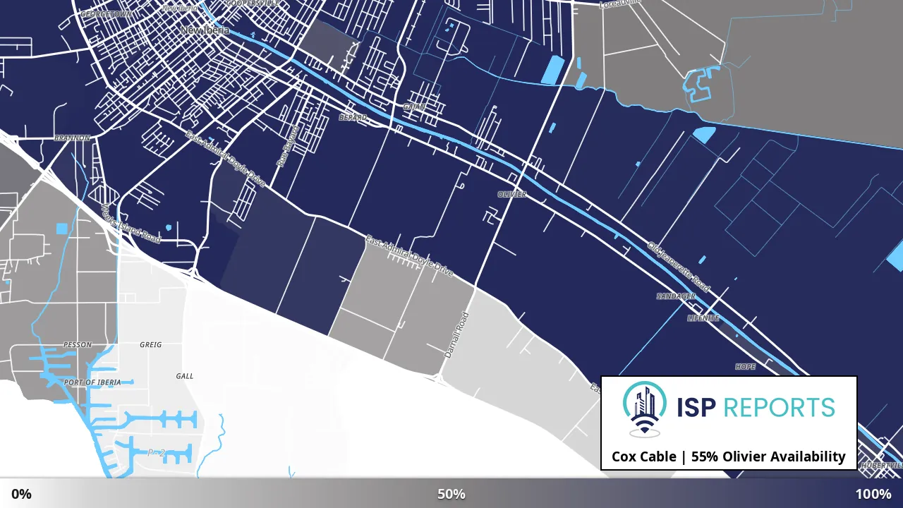 Olivier, LA map of internet availability