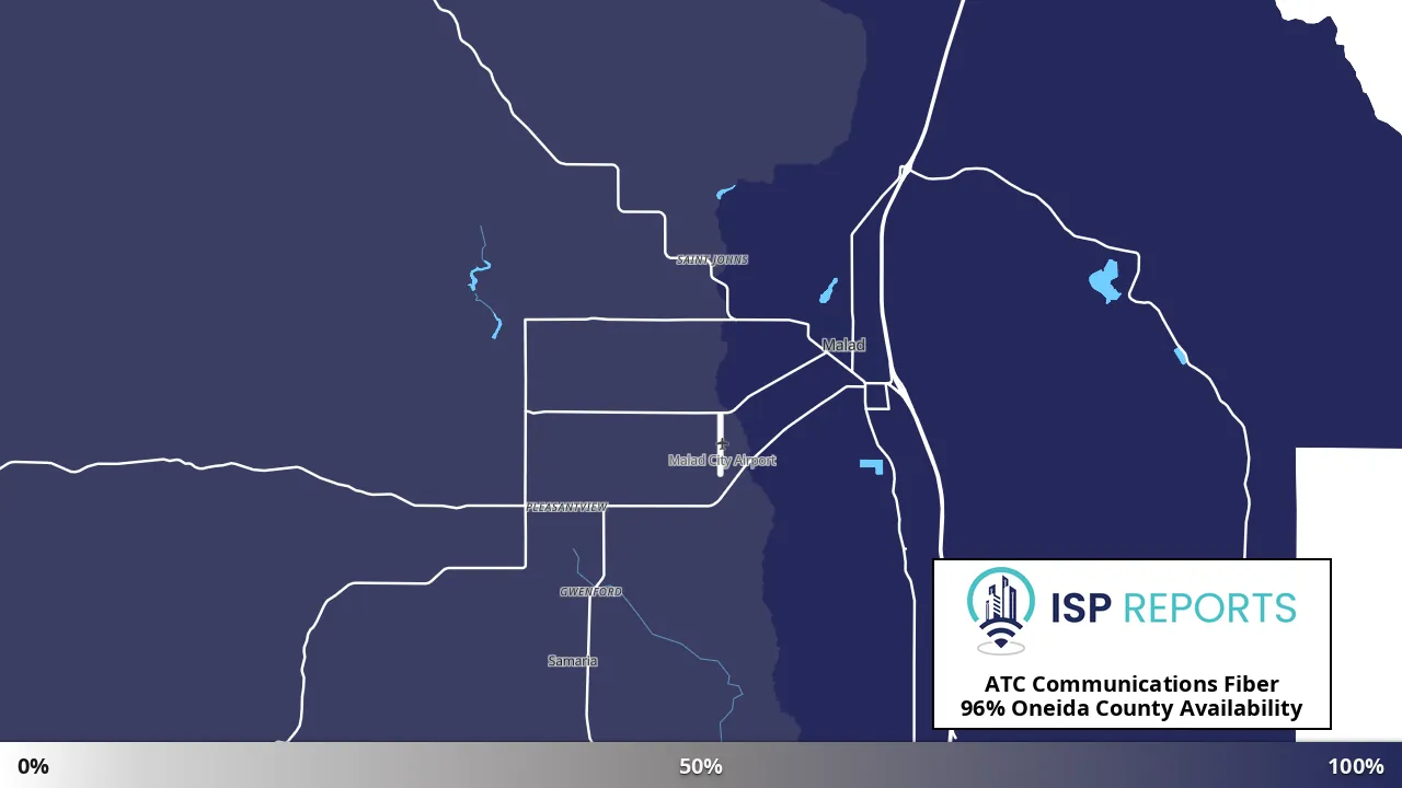Oneida County, ID map of internet availability