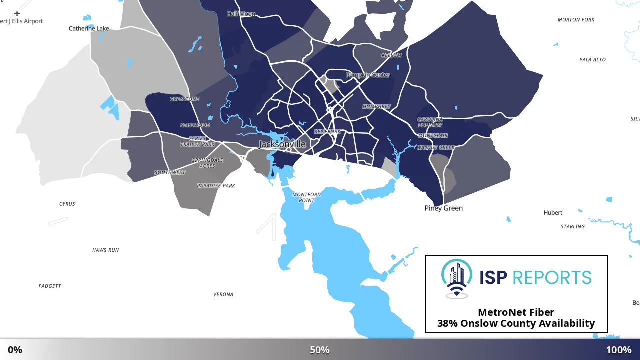 Onslow County, NC map of internet availability