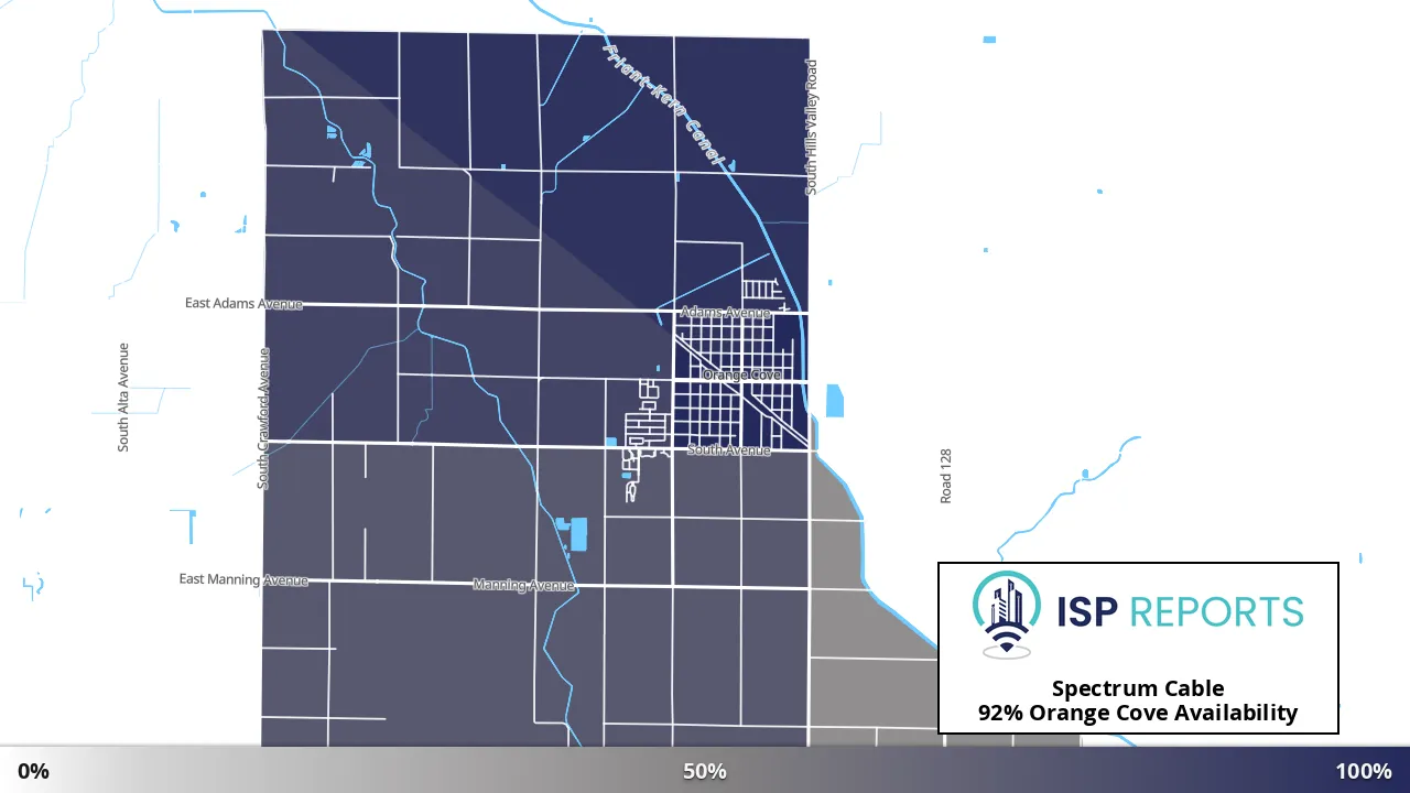 Orange Cove, CA map of internet availability