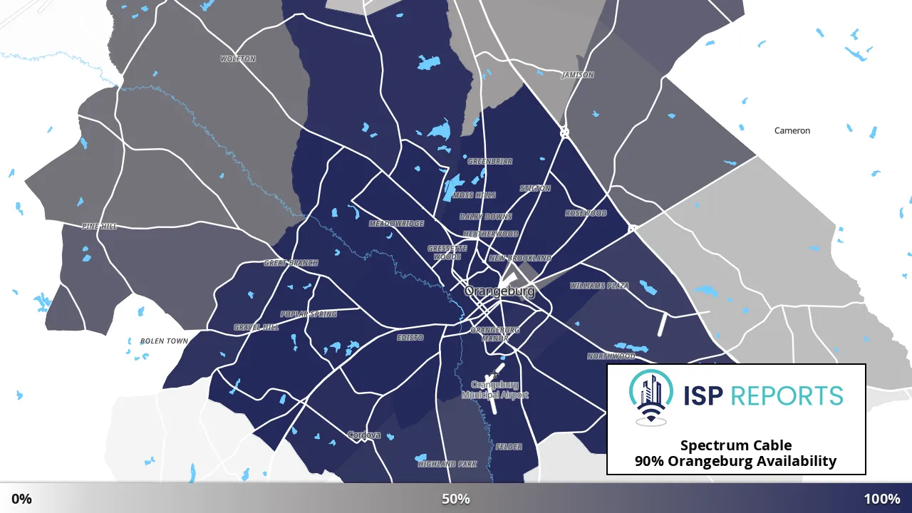 Orangeburg, SC map of internet availability