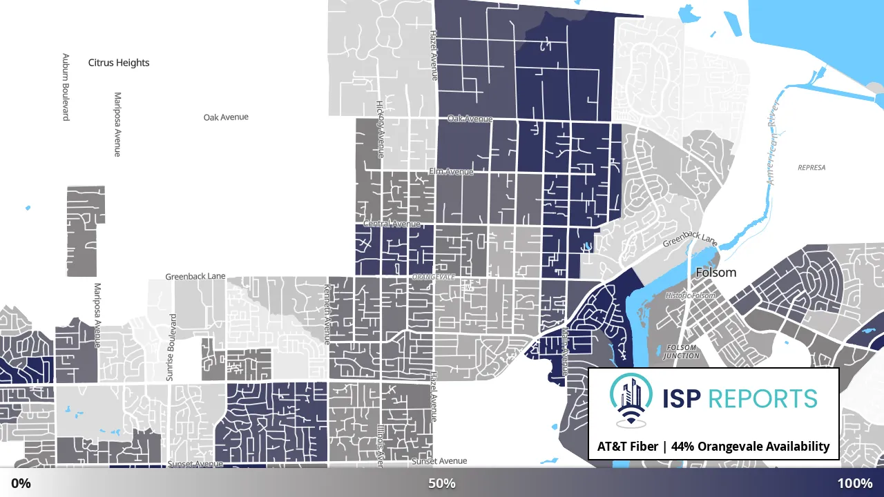 Orangevale, CA map of internet availability