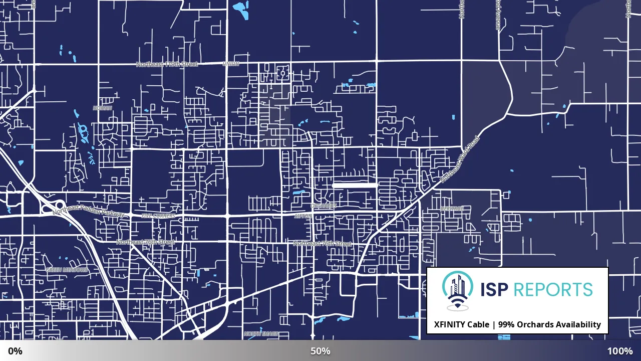 Orchards, WA map of internet availability