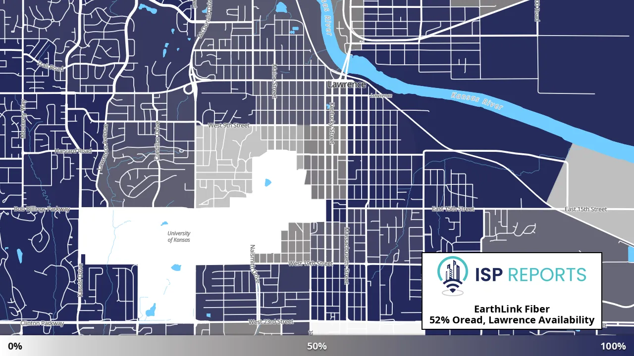 Oread, Lawrence, KS map of internet availability