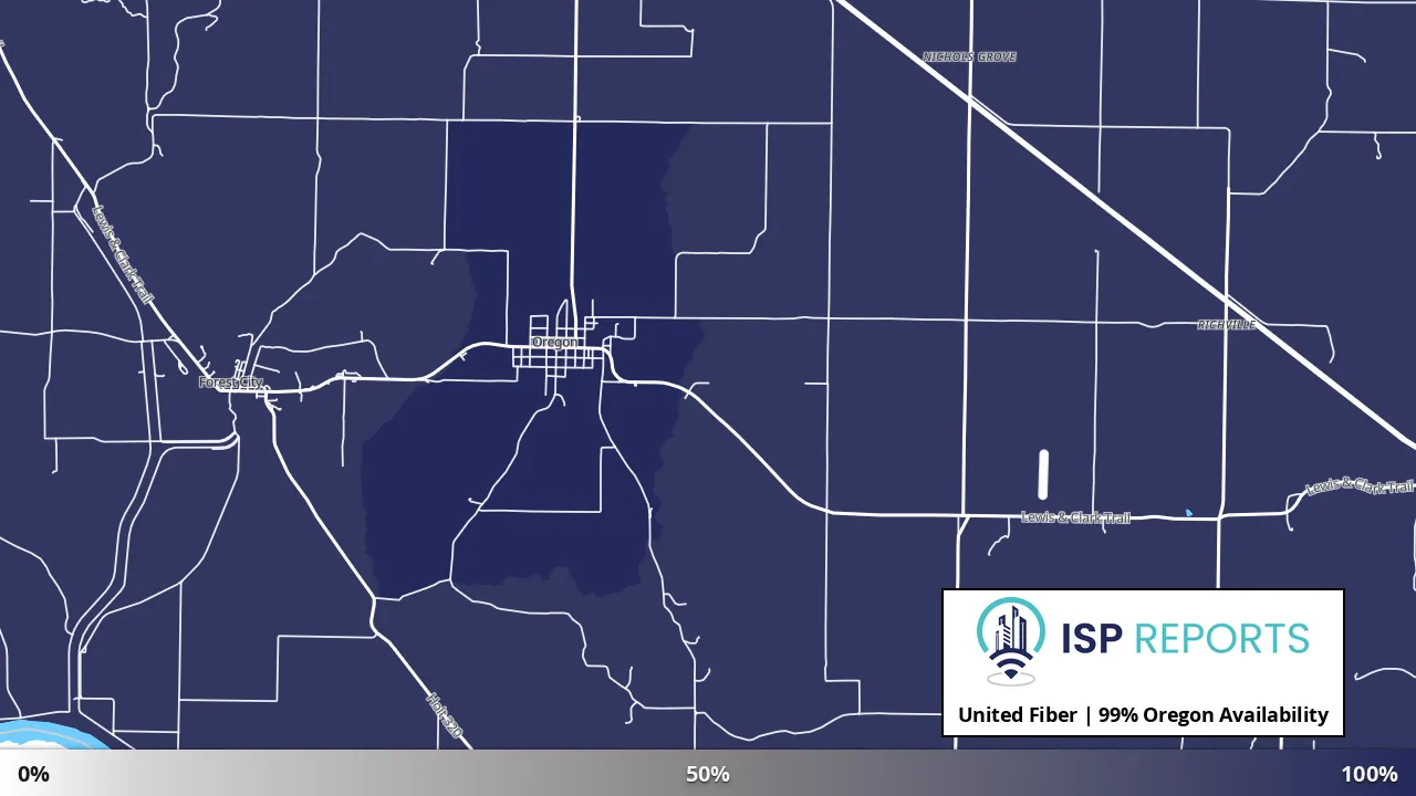 Oregon, MO map of internet availability
