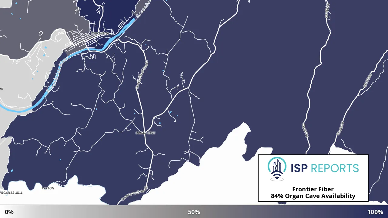 Organ Cave, WV map of internet availability