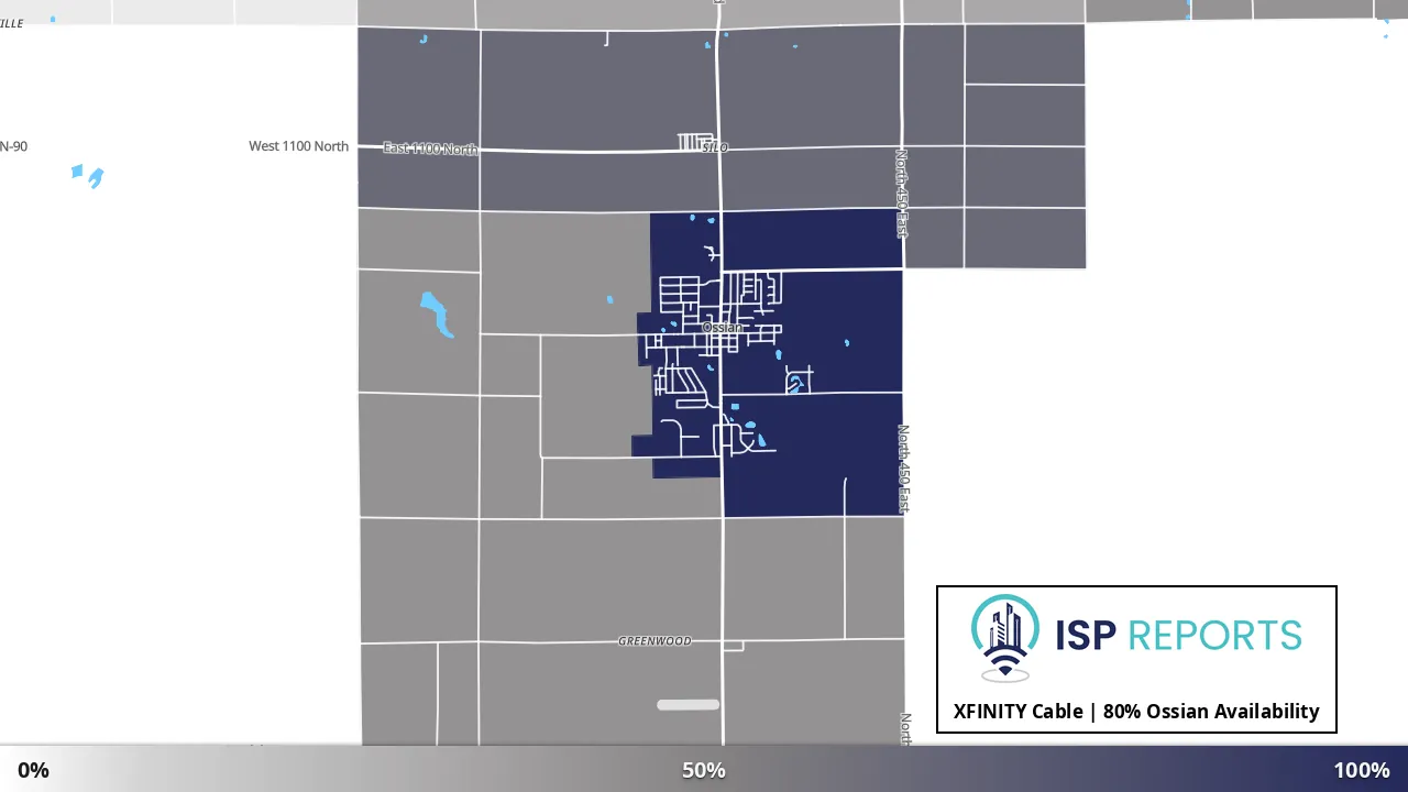 Ossian, IN map of internet availability