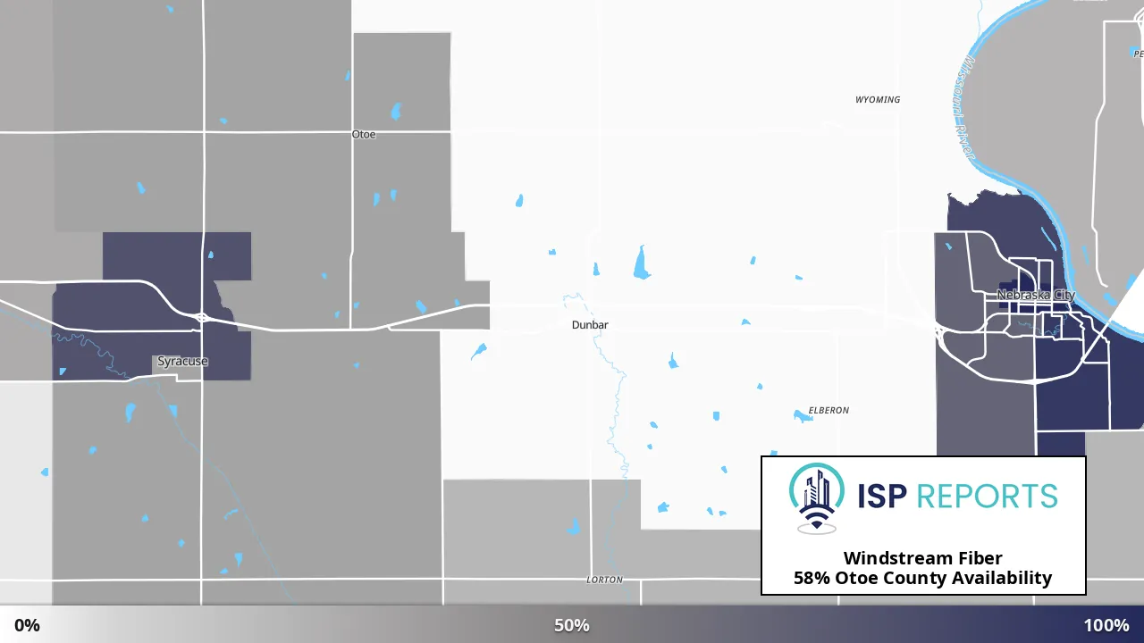 Otoe County, NE map of internet availability