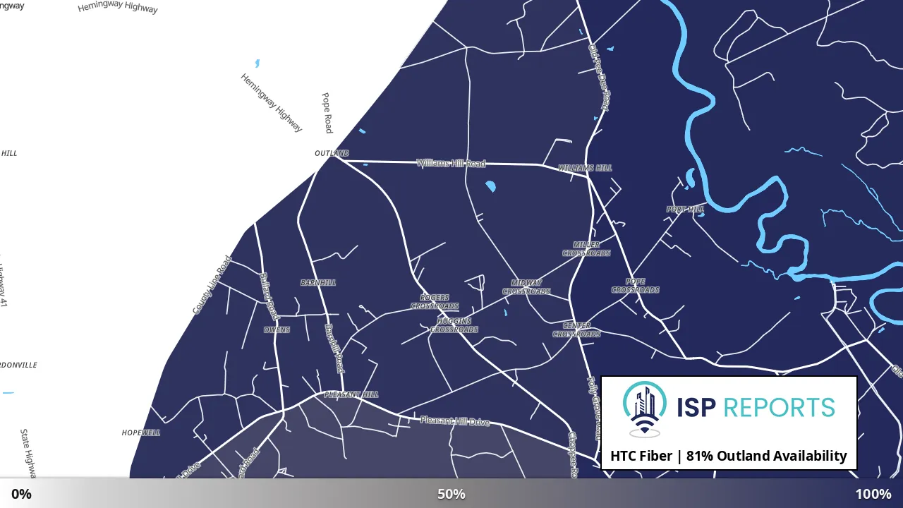 Outland, SC map of internet availability