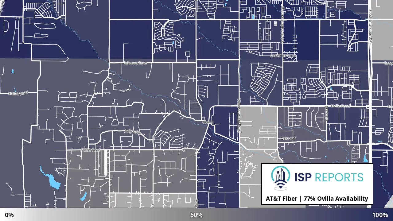 Ovilla, TX map of internet availability