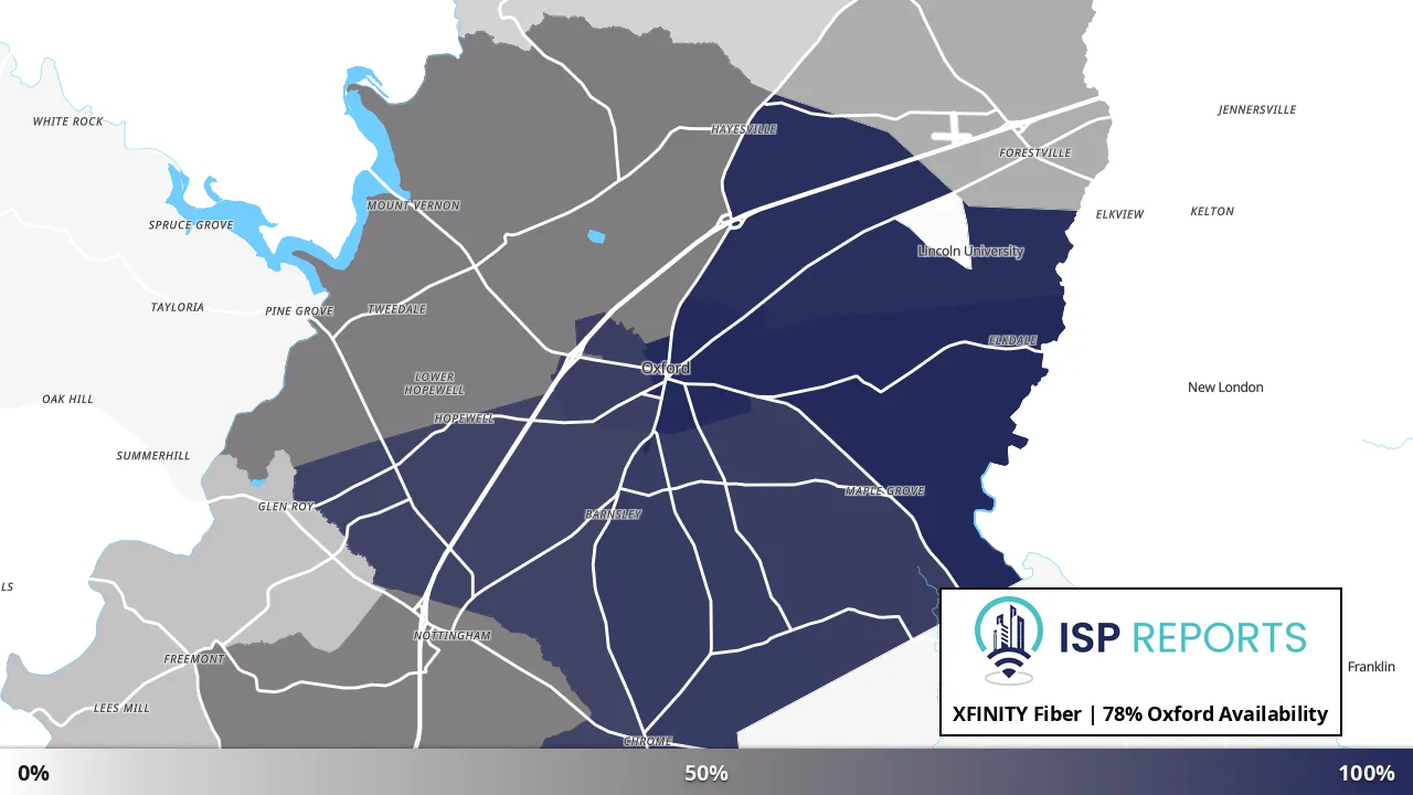 Oxford, PA map of internet availability