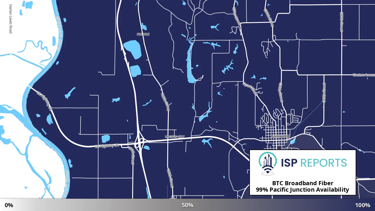 Pacific Junction, IA map of internet availability
