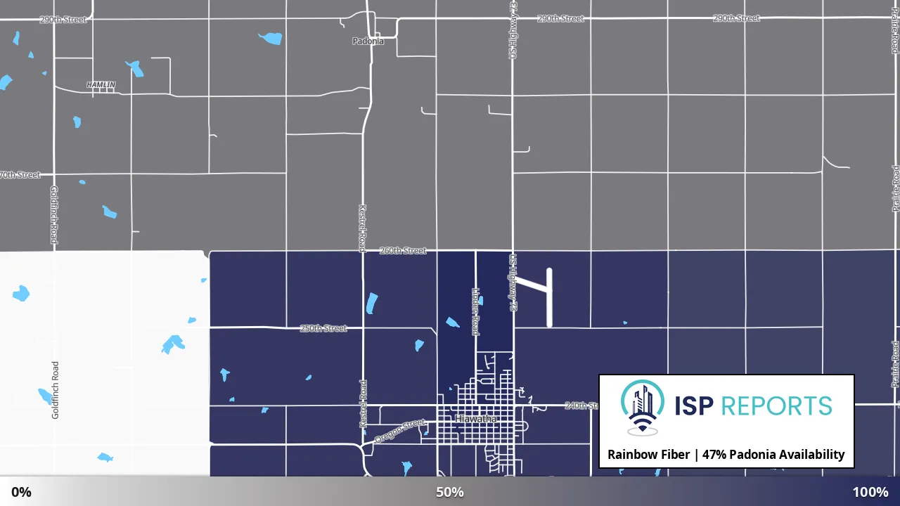 Padonia, KS map of internet availability