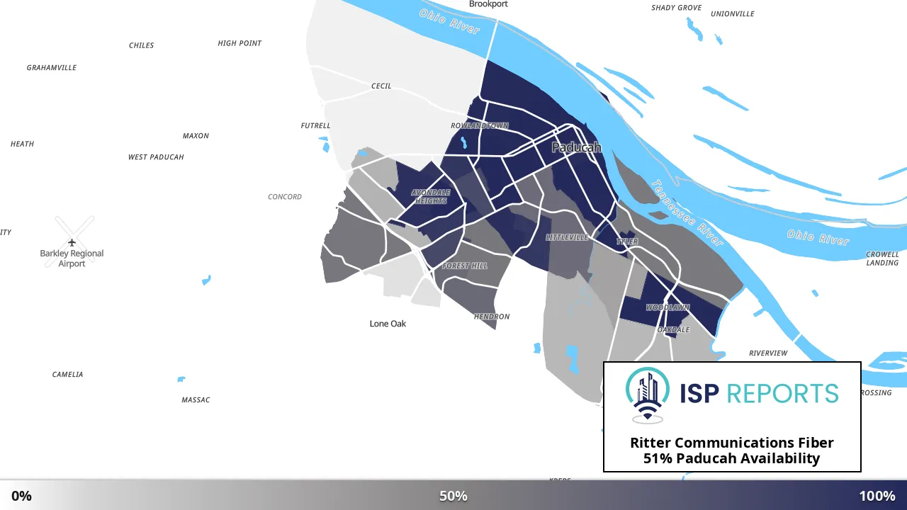 Paducah, KY map of internet availability