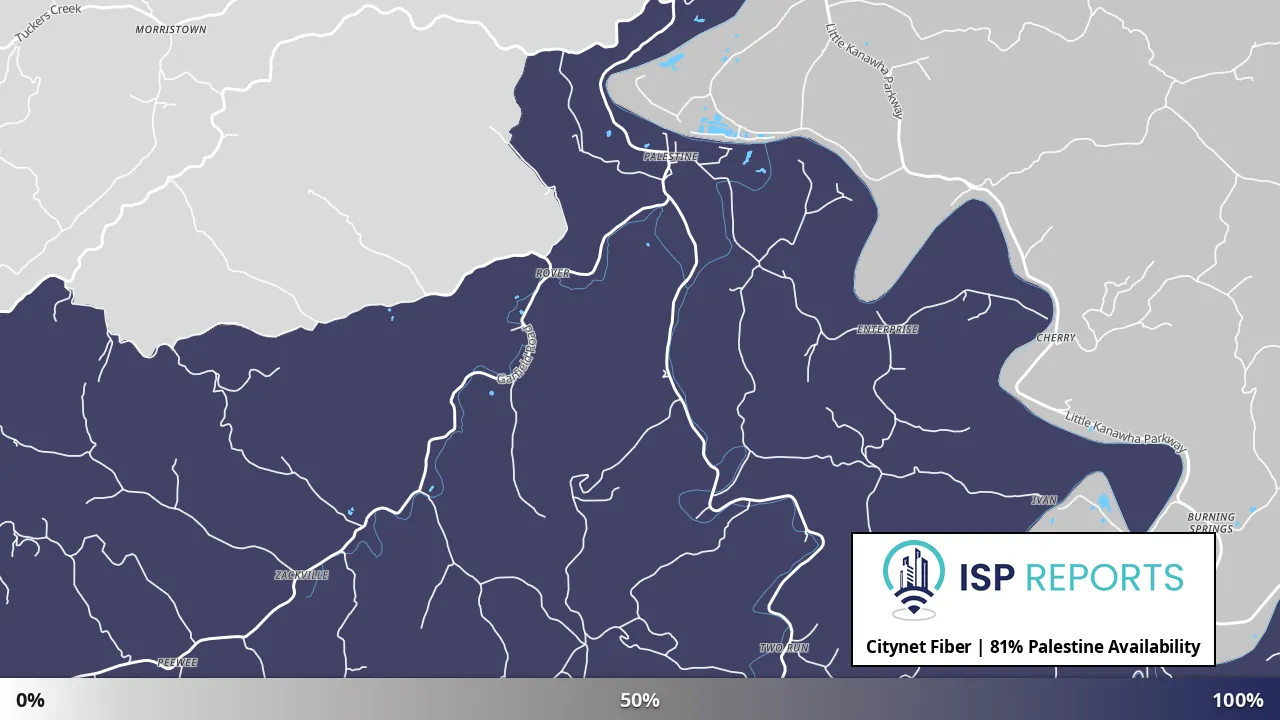 Palestine, WV map of internet availability