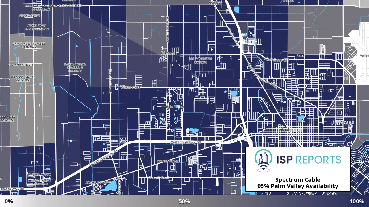 Palm Valley, TX map of internet availability