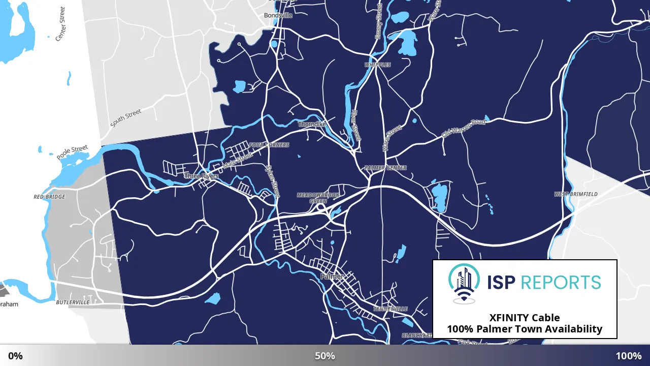 Palmer Town, MA map of internet availability