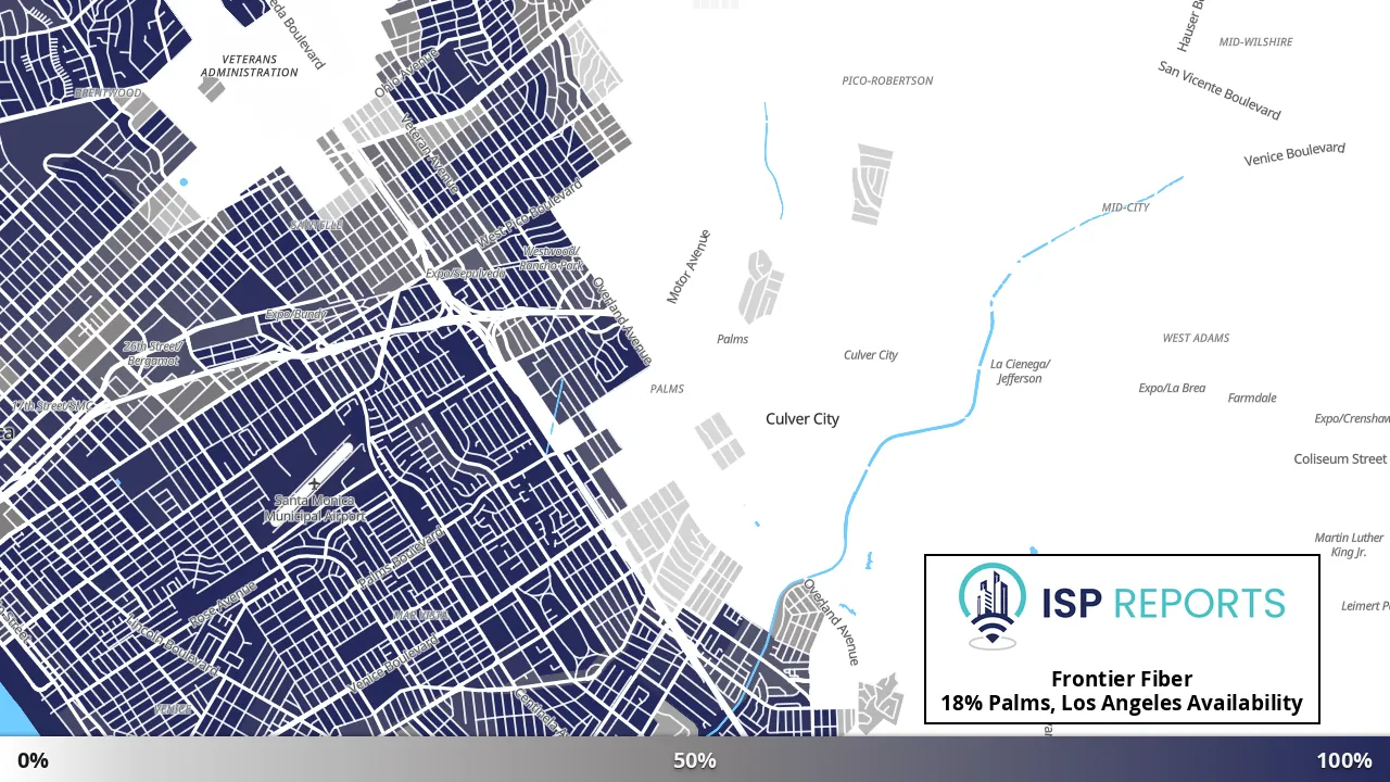 Palms, Los Angeles, CA map of internet availability