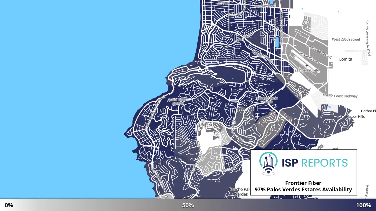 Palos Verdes Estates, CA map of internet availability