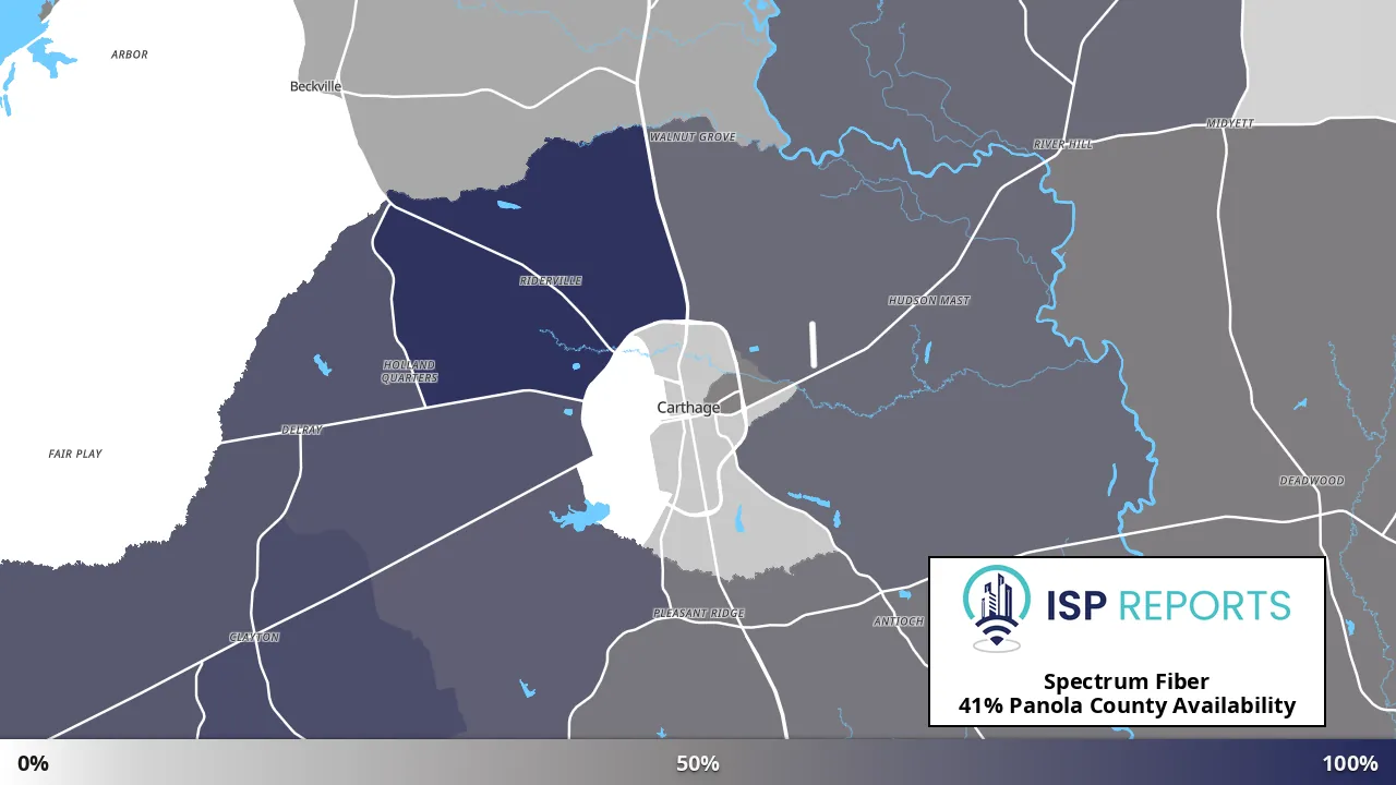Panola County, TX map of internet availability