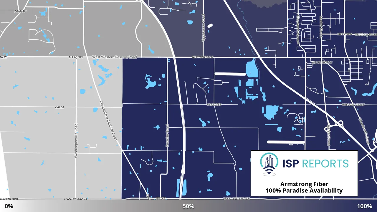 Paradise, OH map of internet availability