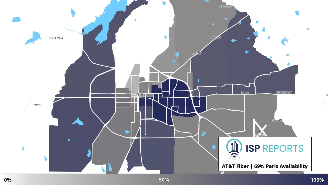 Paris, TX map of internet availability