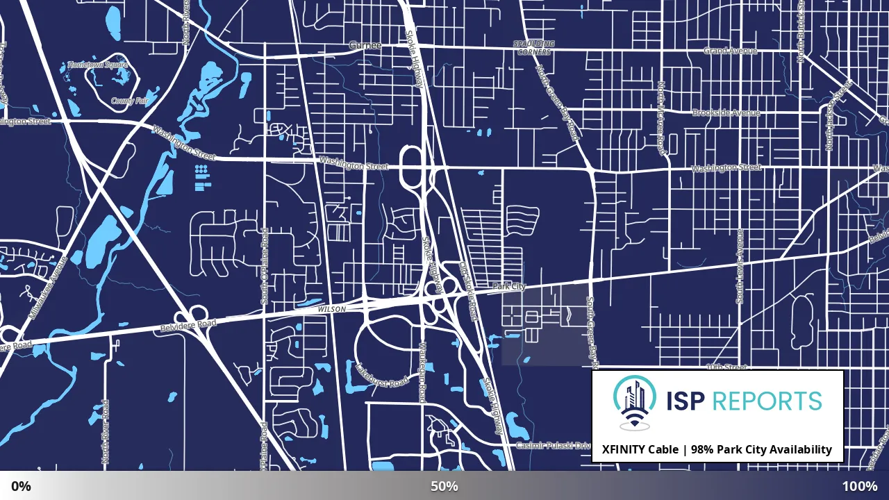 Park City, IL map of internet availability
