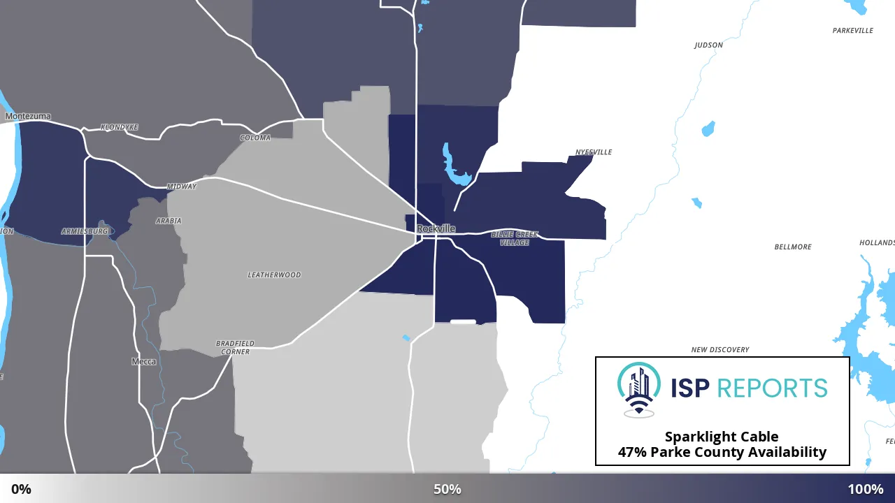 Parke County, IN map of internet availability