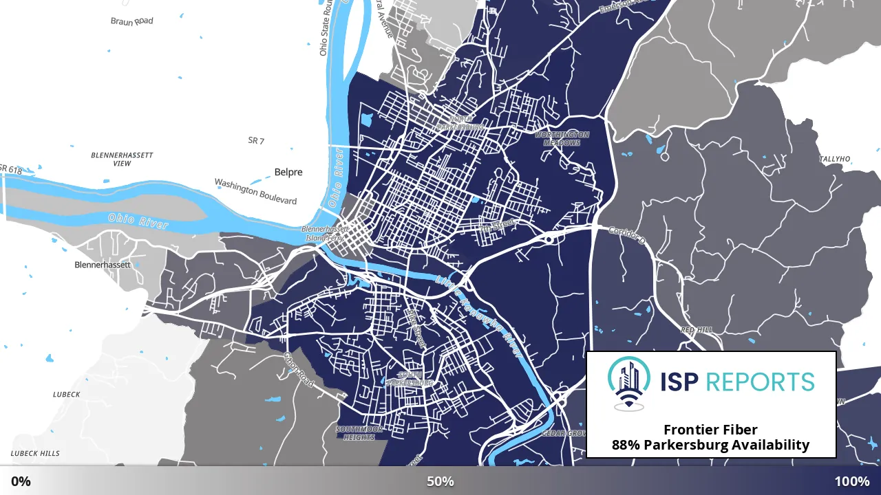 Parkersburg, WV map of internet availability