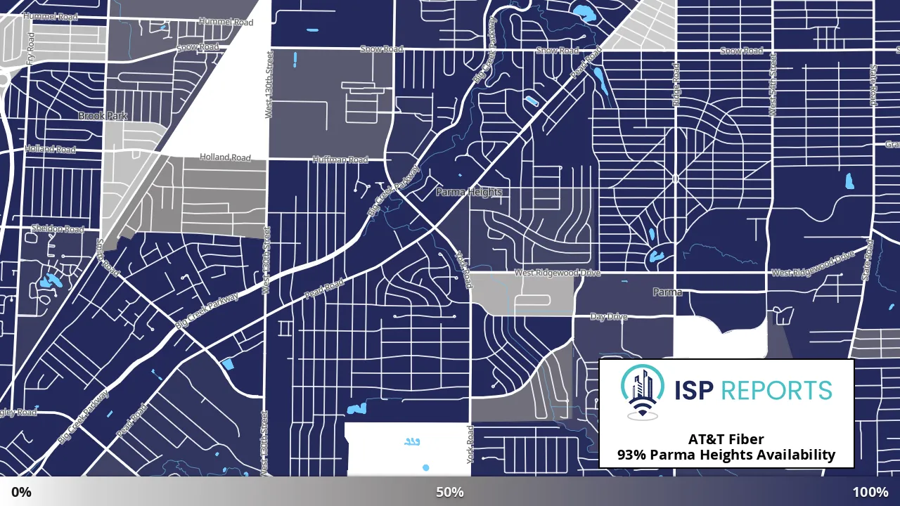 Parma Heights, OH map of internet availability