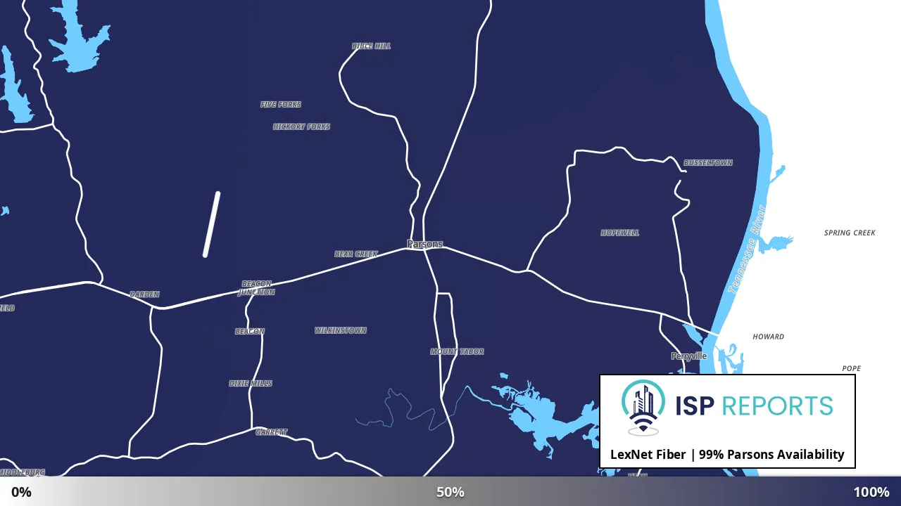 Parsons, TN map of internet availability