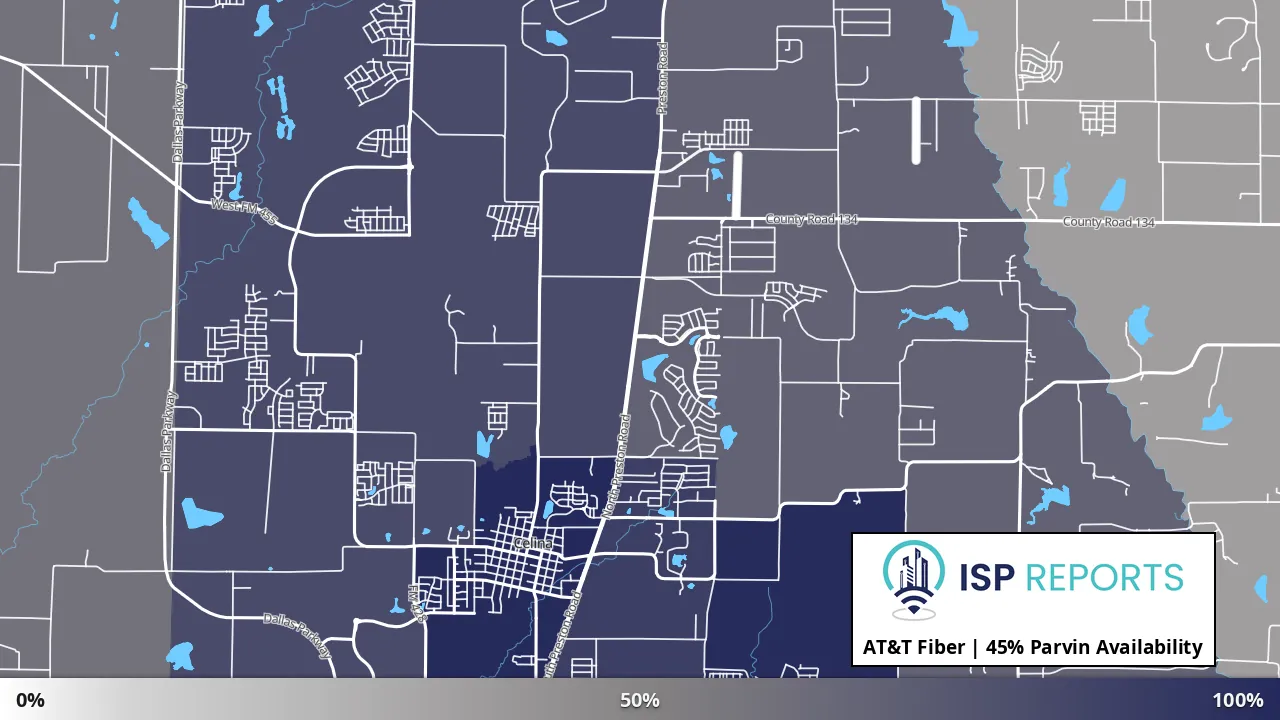 Parvin, TX map of internet availability