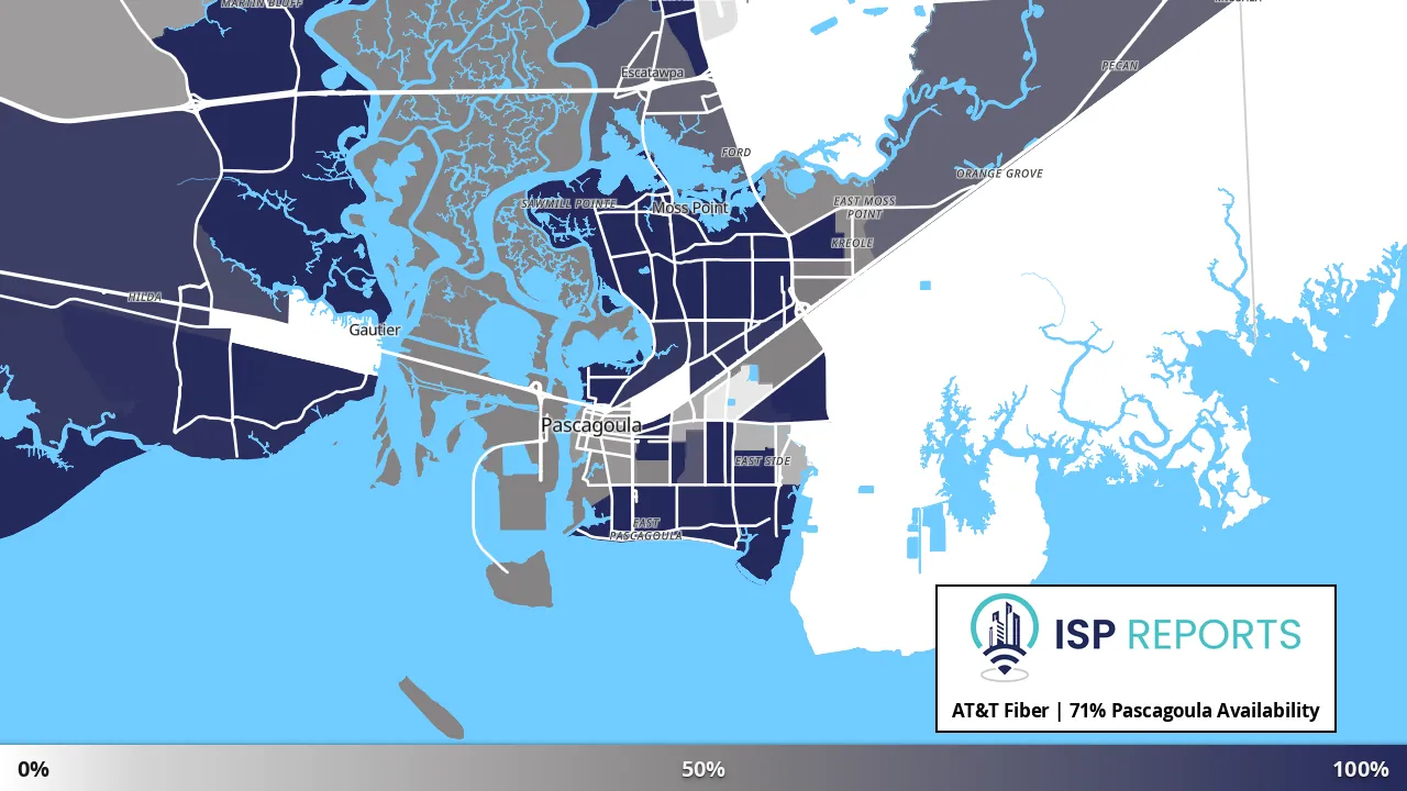 Pascagoula, MS map of internet availability