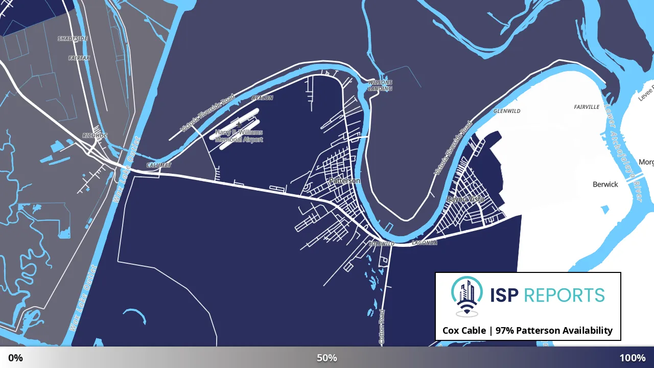 Patterson, LA map of internet availability