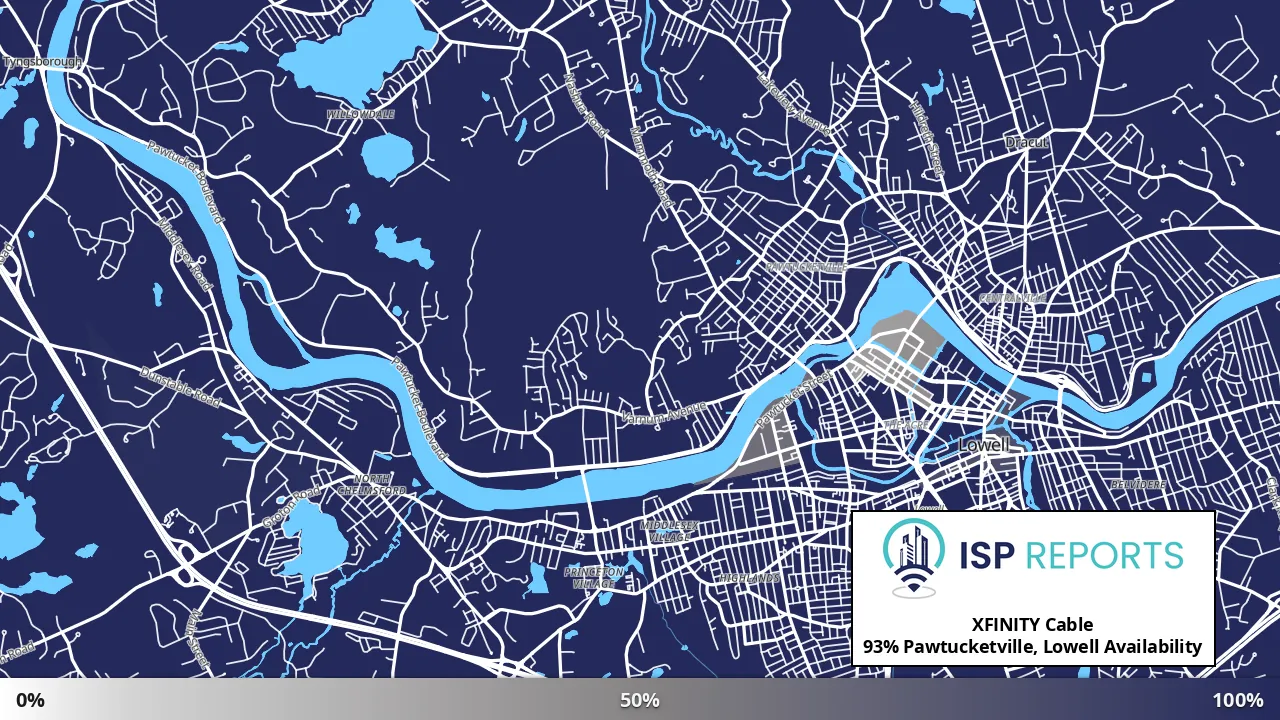 Pawtucketville, Lowell, MA map of internet availability