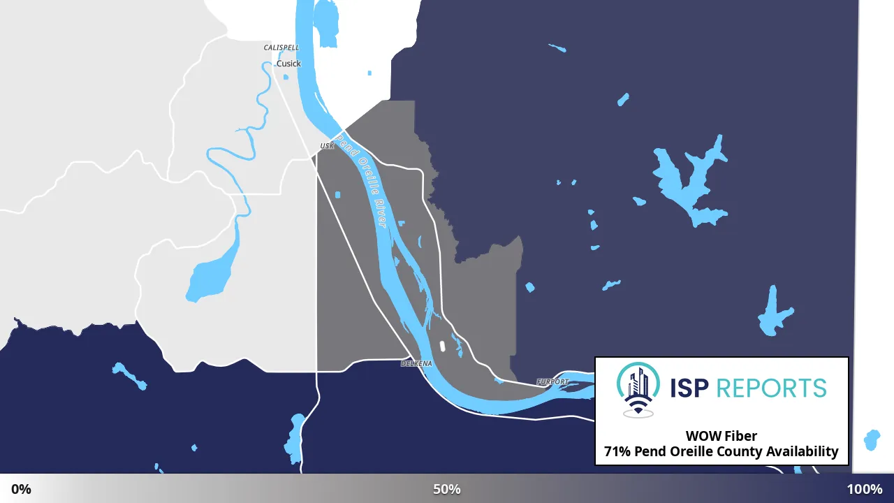 Pend Oreille County, WA map of internet availability