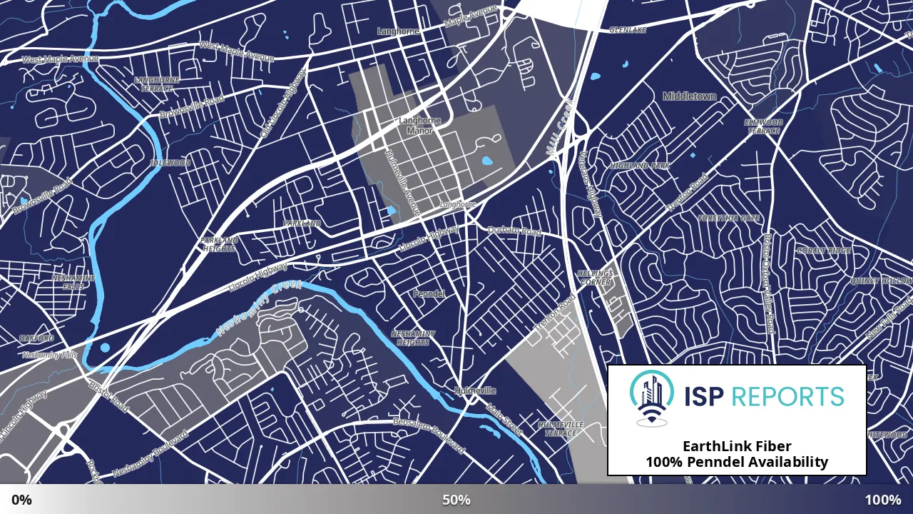Penndel, PA map of internet availability