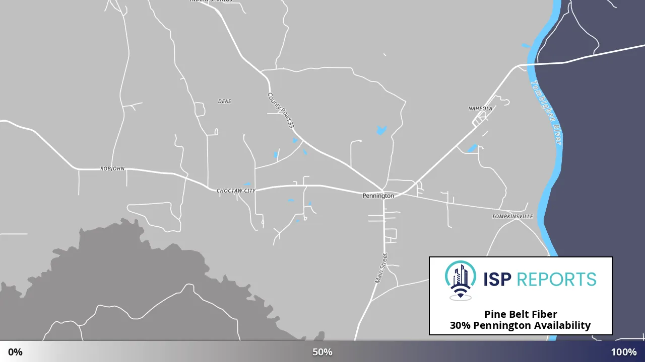 Pennington, AL map of internet availability