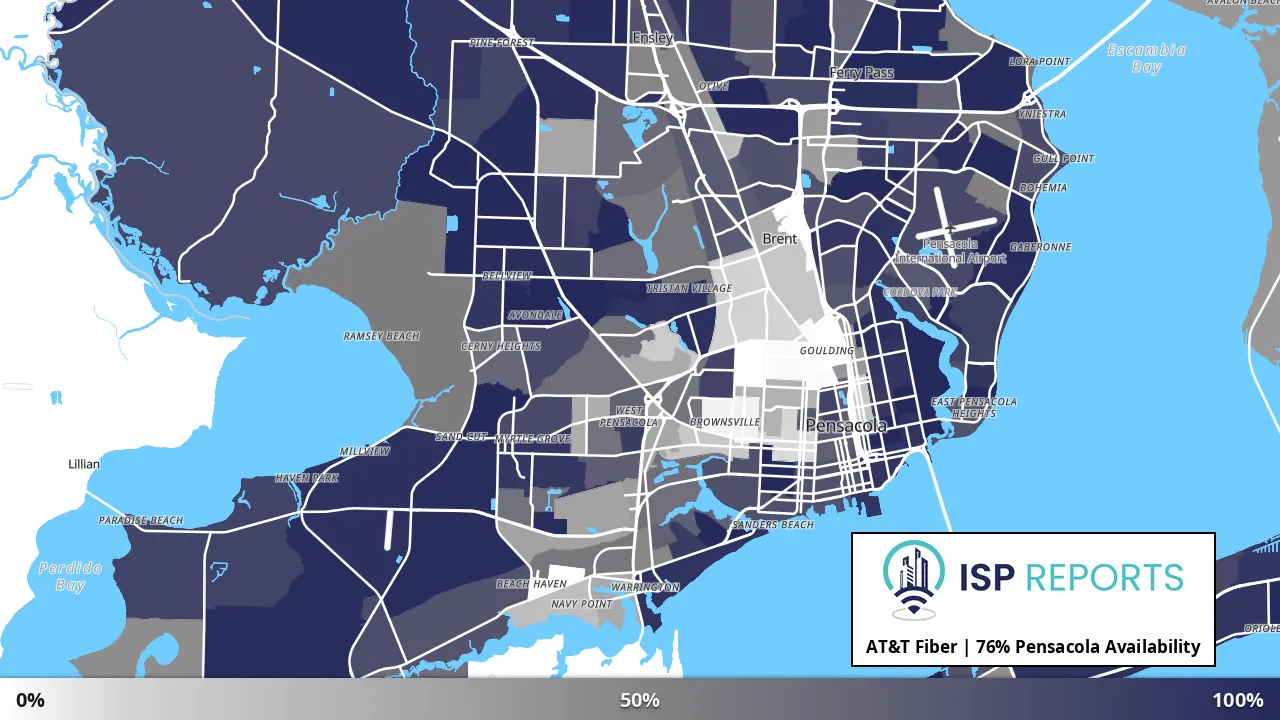 Pensacola, FL map of internet availability