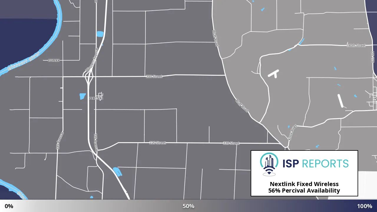 Percival, IA map of internet availability