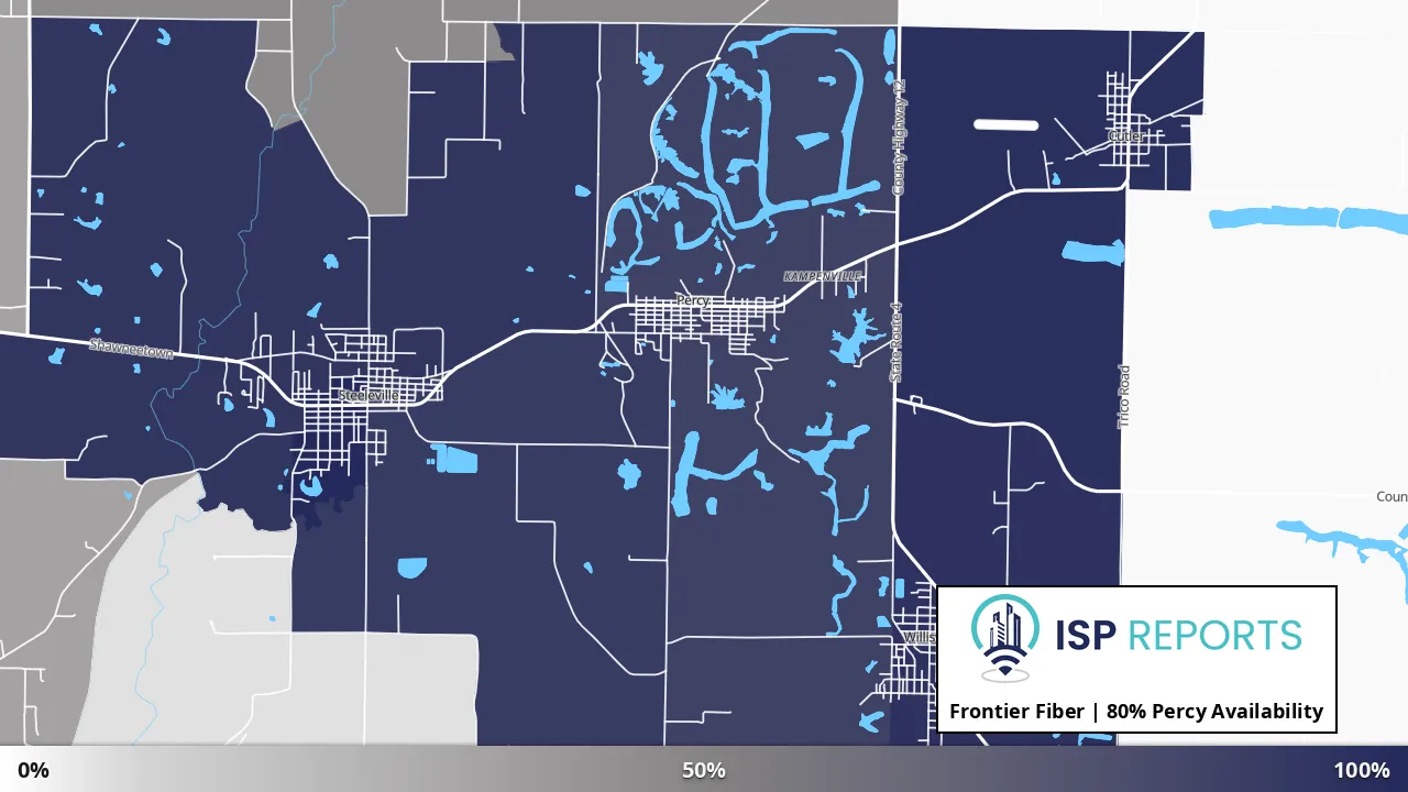 Percy, IL map of internet availability