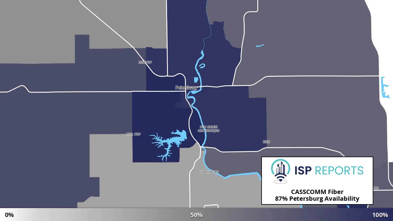 Petersburg, IL map of internet availability