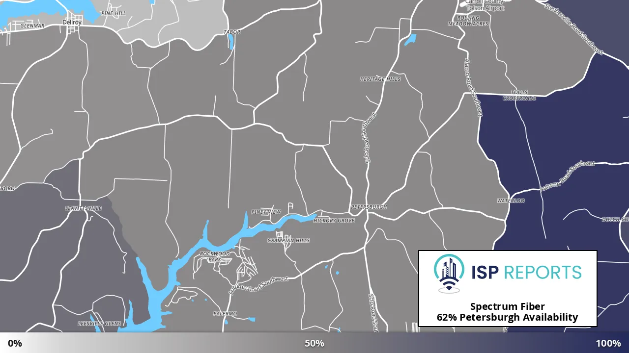 Petersburgh, OH map of internet availability
